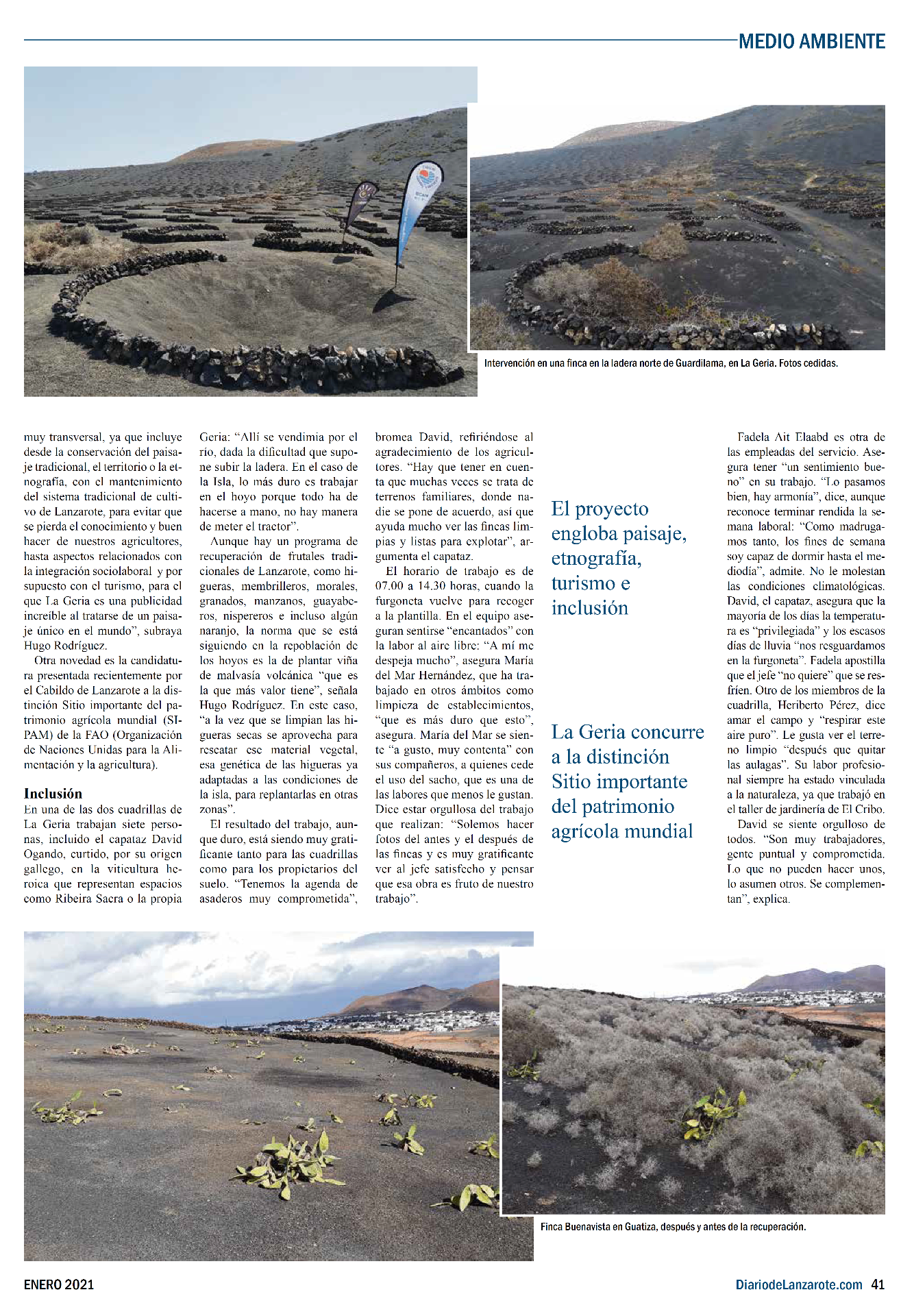 Reportaje de prensa en Diario de Lanzarote sobre la campaña Cuidando Lanzarote, página 2